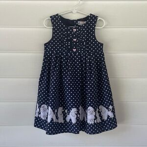 H&m Sleeveless Dress Navy Blue Polka Dot Dogs Prints Sz 4-5.